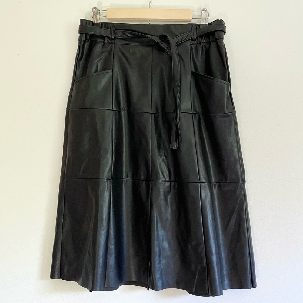 NWT Black Faux Leather Midi Skirt Size Small